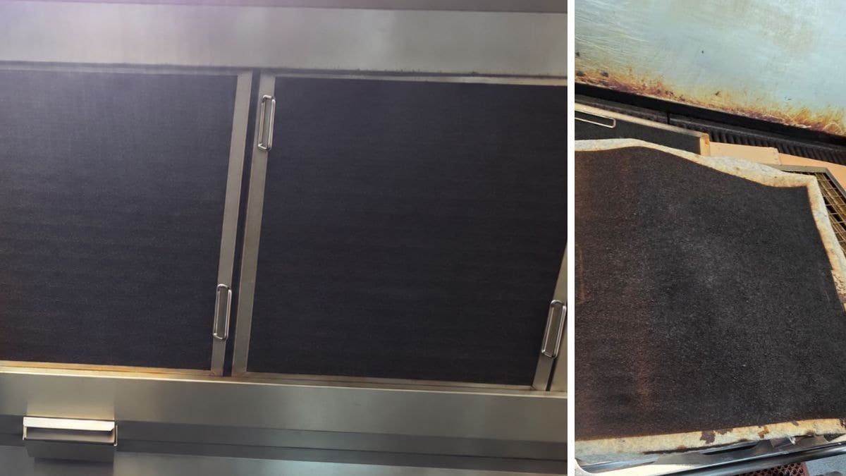 Restaurant extraction canopy showing Guardian Filters during a filter change